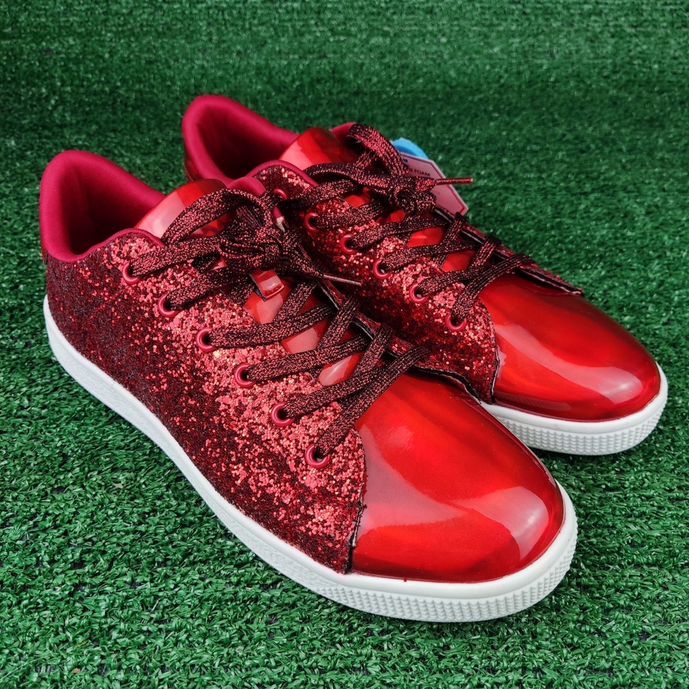 Freewalk Sneakers Womens 10.5 Red Glitter Patent Toe Air-Cooled Foam Low Top